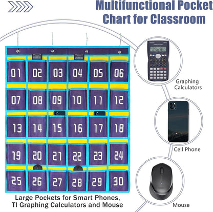 Loghot 36 Numbered Pockets Classroom Pocket Chart for Cell Phone Holder | Wall Door Hanging Pocket Organizer for Phone Calculator Holder, Phone Pouch for School Classroom & Office Phone Management