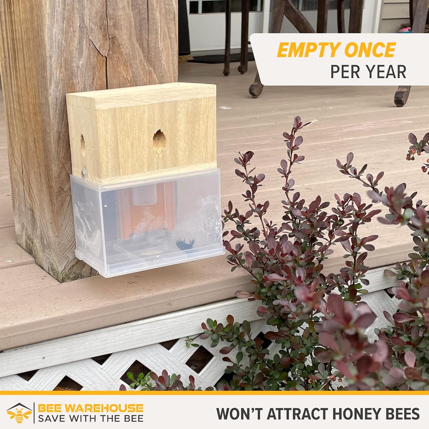 Carpenter Bee Trap - Wood Boring Bee Trap - Unique Catch & Release Outdoor Carpenter Bee Trap - Includes Hanging Hardware & 5 Bee Dams