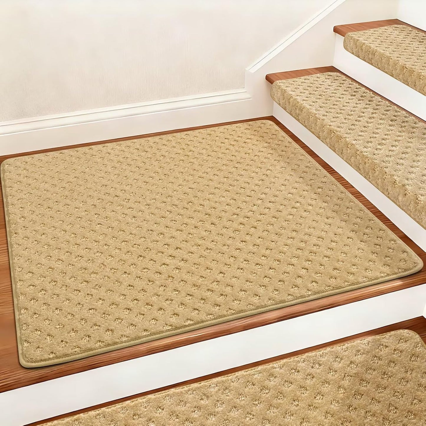 DEXDE Bullnose Stair Treads for Wooden Steps Non-Slip Stair Runner, 14 Pcs | Reusable bullnose carpet Stair Treads Indoor, Peel and Stick Stair Rugs with Edge Protection, Soft Washable, 30"x9.5" Grey