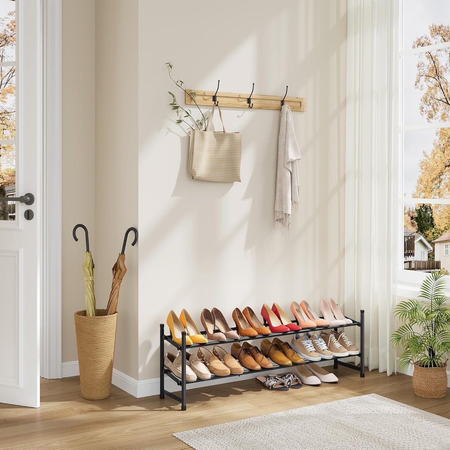 Tajsoon Expandable Shoe Rack for Closet 3 Tier, 28“-41“Adjustable & Stackable Shoe Shelf Storage, Metal Shoe Rack Organizer for Front Door Entrance, Closet, Garage, Entryway, Black