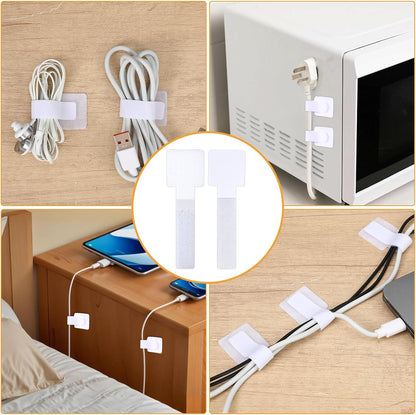 50 Pcs Cable Management Under Desk Wire Clips Under Table Hook and Loop Cable Straps White Adjustable Self-Adhesive Cables Ties Reusable Cord Organizer Holder for Home, Office
