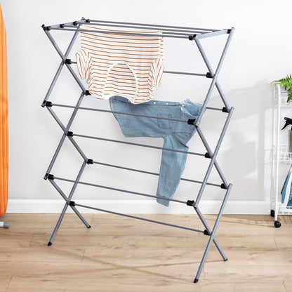 Honey-Can-Do Oversized Collapsible Clothes Drying Rack, 35", 50 lb, Grey | Oversized 35" x 45" steel rack holds 50 lb and folds flat for storage. Air-dry a full load indoors or outdoors.