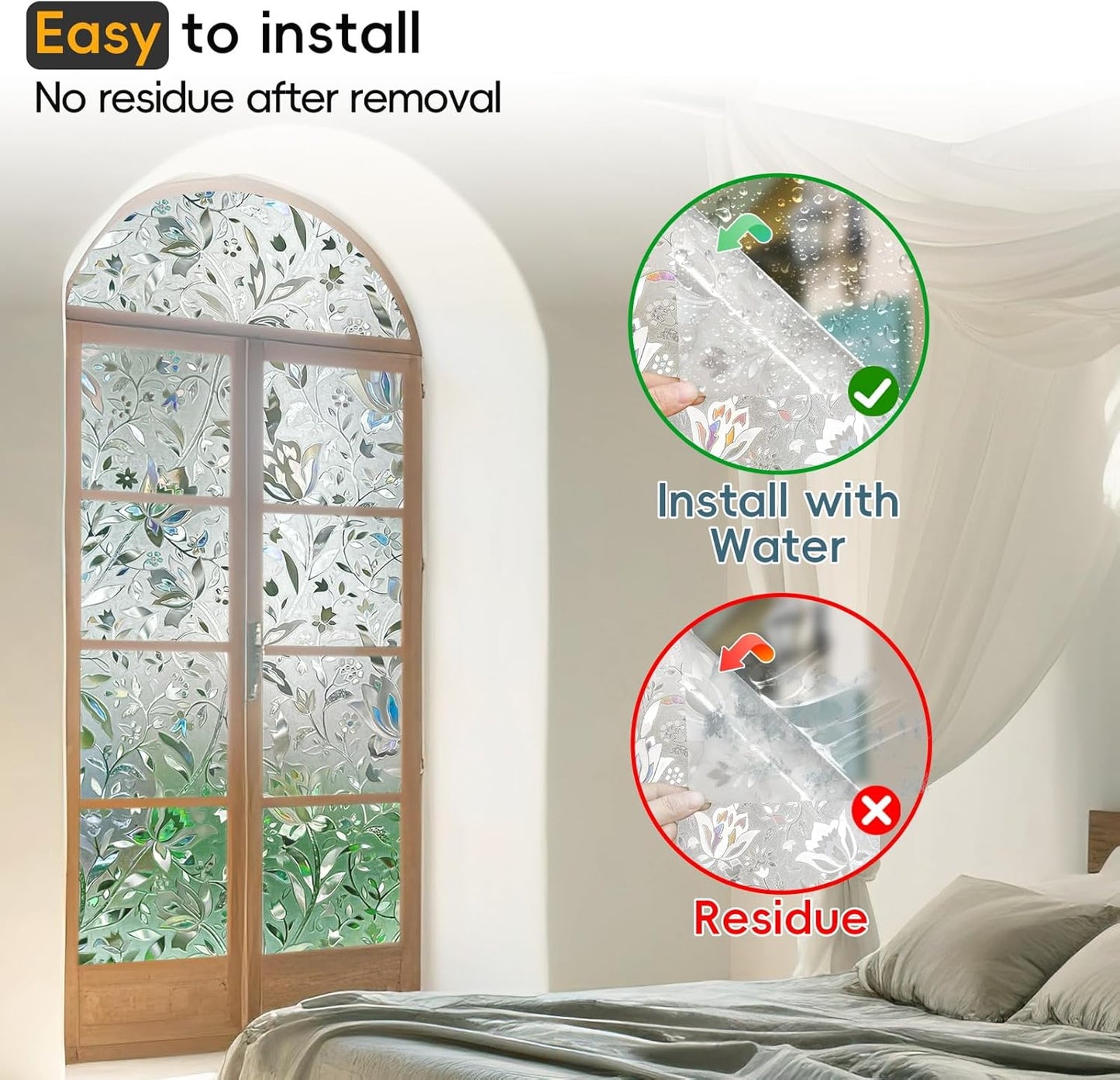 Frosted Glass Window Privacy Film Decorative with Tools, 2 Way Frosting Privacy Film for Glass Door, Static Cling Tint for Home Anti-UV, Covering Clings 23.6" by 77"