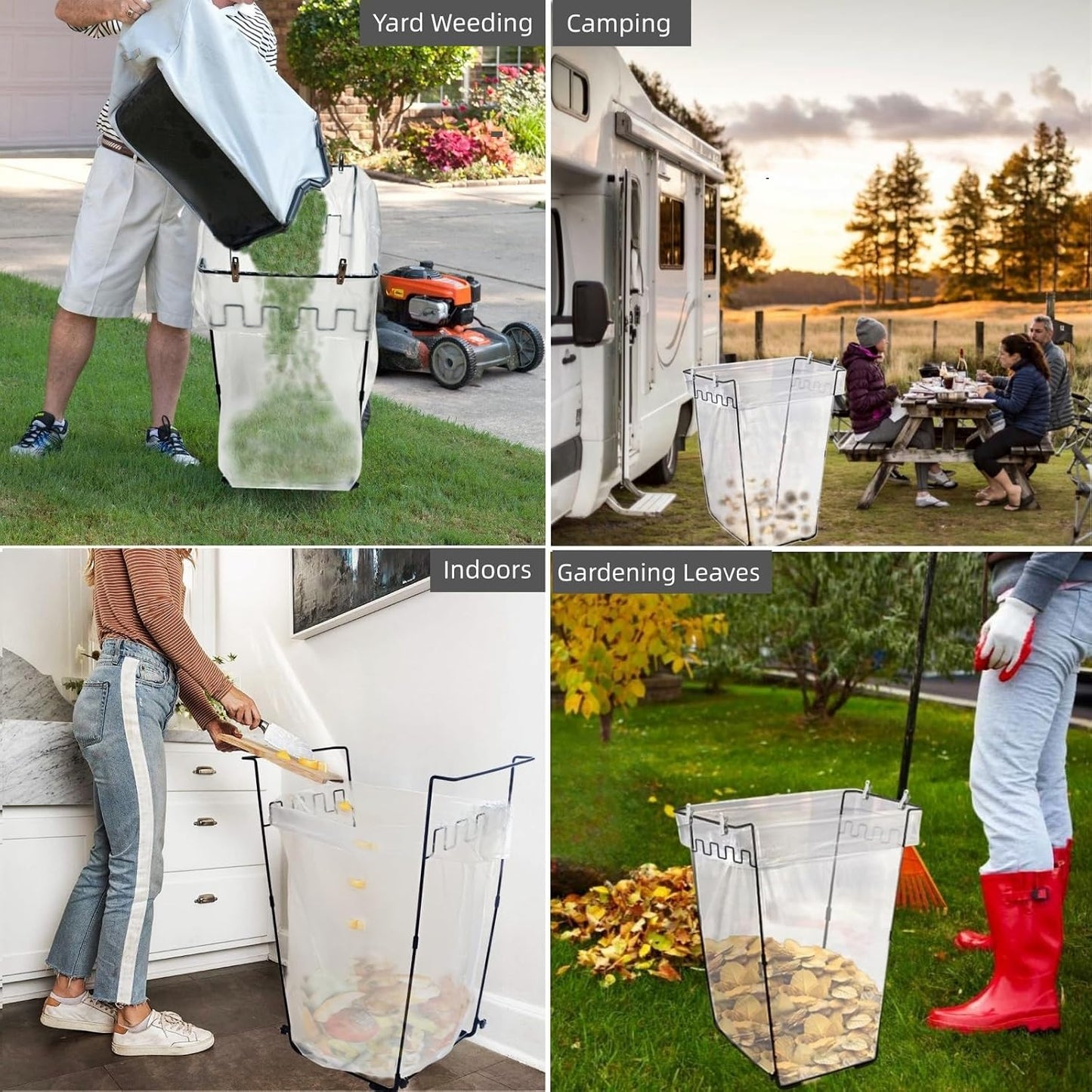 Niurui Trash Bag Holder Stand 45 Gallon Outdoor Leaf Bag Stand with 25 Pcs 40 Gallon Trash Bags Metal Garbage Bag Frame Holder for Leaves Camping Yard Garden Weeding Lawn Party