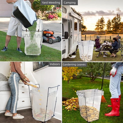 Niurui Trash Bag Holder Stand 45 Gallon Outdoor Leaf Bag Stand with 25 Pcs 40 Gallon Trash Bags Metal Garbage Bag Frame Holder for Leaves Camping Yard Garden Weeding Lawn Party