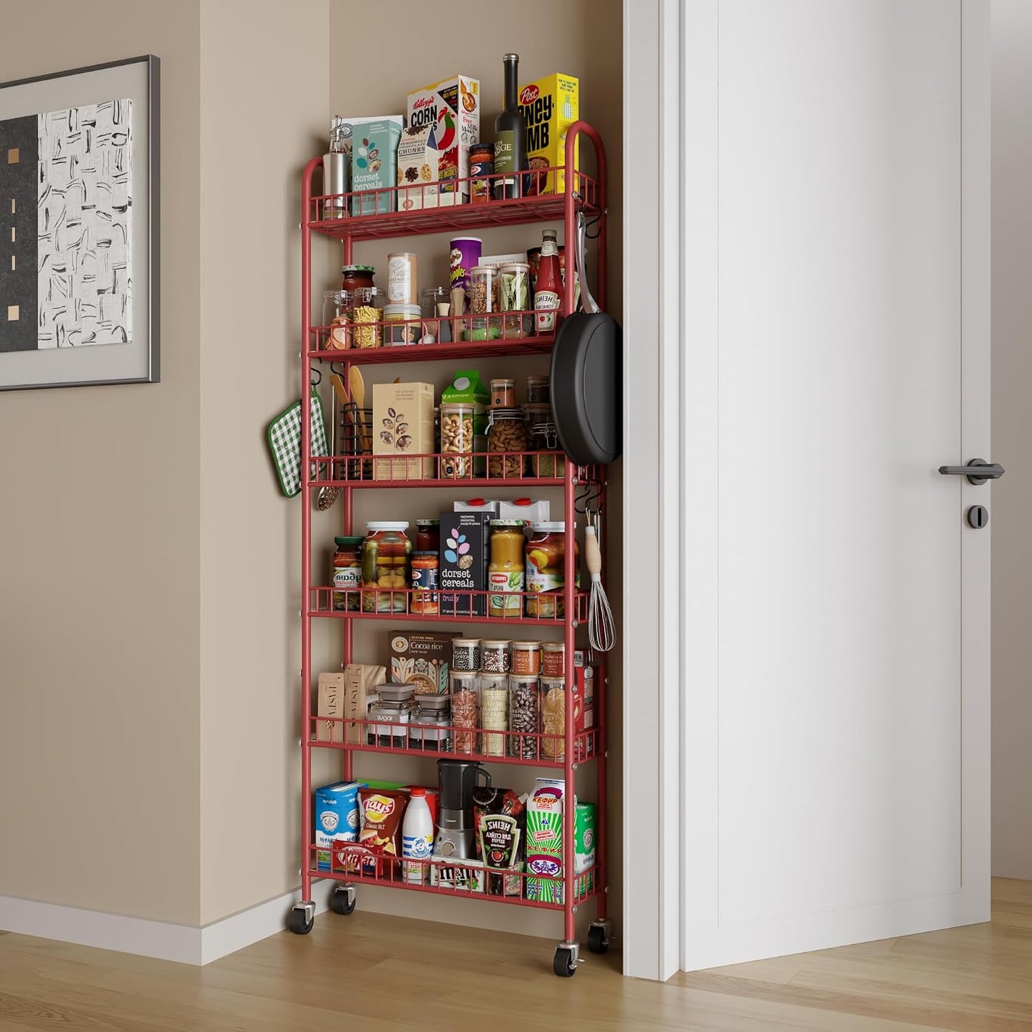 Slim Rolling Storage Cart with Wheels, Metal 6 Tier Spice Rack Mobile Shelving Unit Organizer Kitchen Utility Cart for Office Bathroom Kitchen Laundry Room Narrow Places (6inches)
