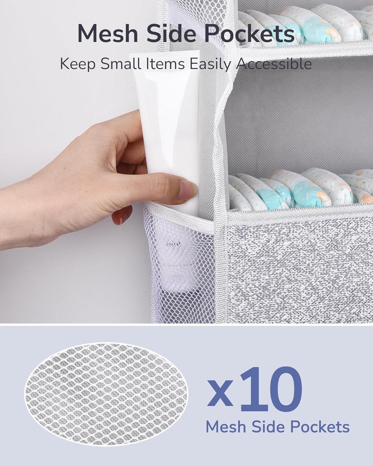 ULG 1 Pack Over Door Organizer with 5 Large Pockets 10 Mesh Side Pockets, Upgraded Linen Texture Over The Door Storage, 44 lbs Weight Capacity Hanging Storage Organizer, Ivory