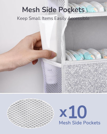 ULG 1 Pack Over Door Organizer with 5 Large Pockets 10 Mesh Side Pockets, Upgraded Linen Texture Over The Door Storage, 44 lbs Weight Capacity Hanging Storage Organizer, Ivory