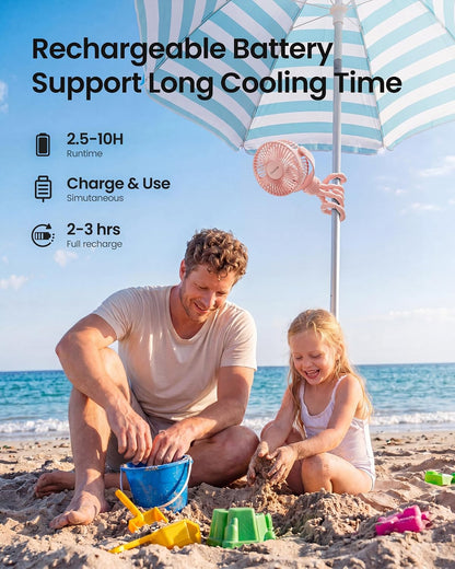 Gaiatop Mini Portable Stroller Fan, Battery Operated Small Clip on, Detachable 3 Speed Rechargeable, 360° Rotate Flexible Tripod Better Cooling for Car Seat Crib Treadmill Travel Black
