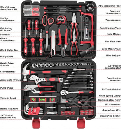 Prostormer 259-Piece Tool Kit, General Household Hand Tool Set with Plastic Storage Toolbox, Portable Complete Repair Tool Box for Home and Car (Blue)