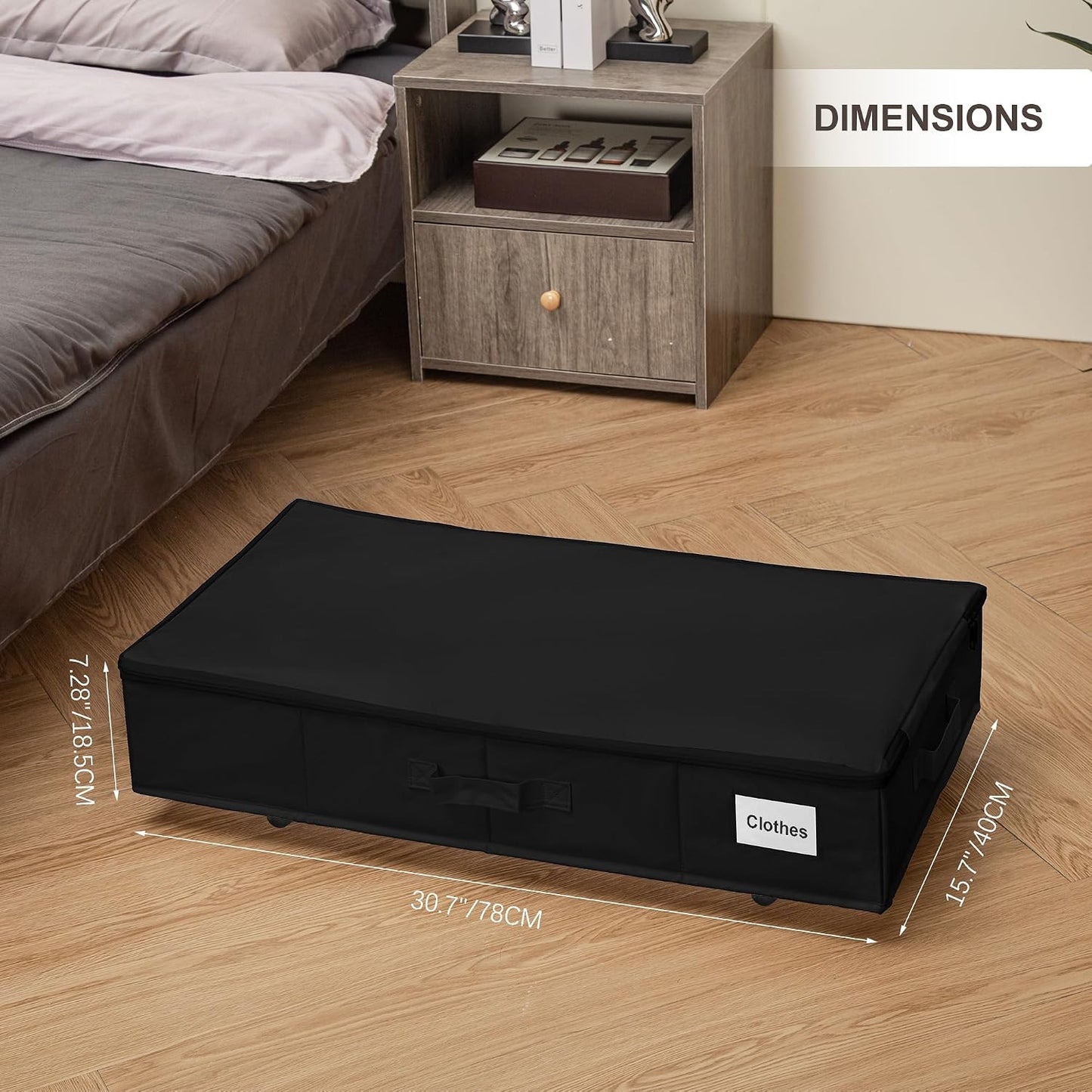 Vincona Under Bed Storage with Wheels, 2 Pack Under Bed Storage Containers with Label Holders for Clothes, Shoes and Blankets, Rolling Underbed Shoe Organizer with Cover, Beige (30.71x15.7x7.28 in)
