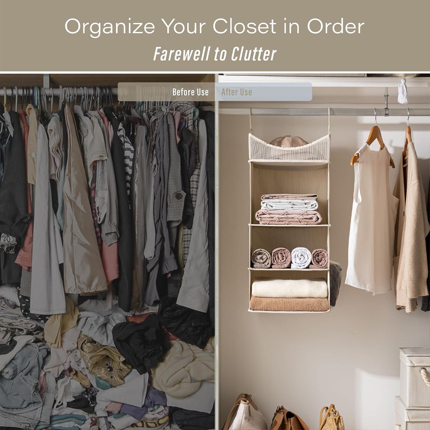 StorageWorks Hanging Closet Organizer, 3-Shelf Hanging Closet Shelves with Top Shelf, 15 ¾"W x 12" D x 31" H, Extra-Large Space, Ivory White