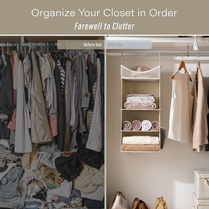 StorageWorks Hanging Closet Organizer, 3-Shelf Hanging Closet Shelves with Top Shelf, 15 ¾"W x 12" D x 31" H, Extra-Large Space, Ivory White