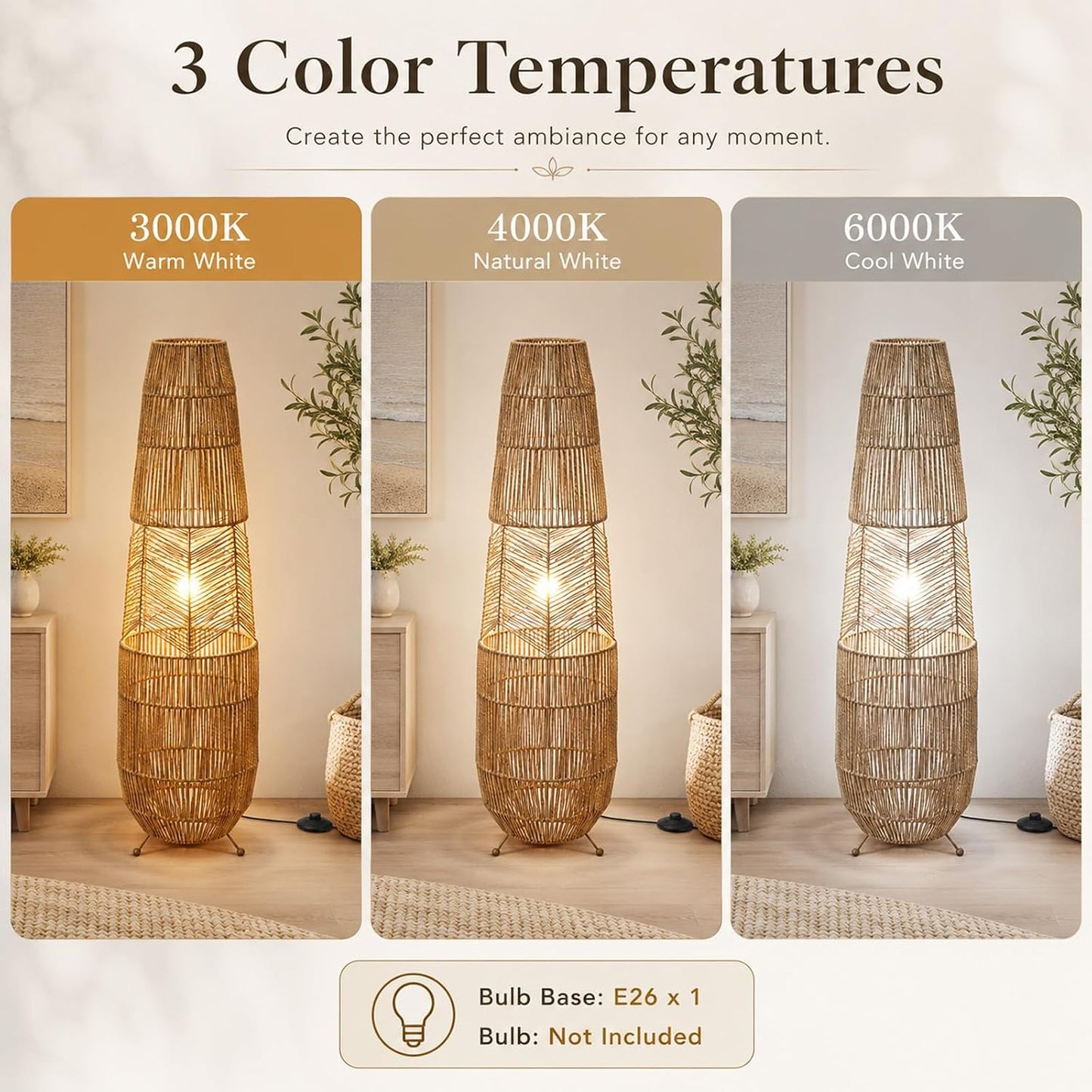 MIXL-Farmhouse Style Bamboo Floor Lamp,Large Wicker Indoor Floor Light,Boho Standing Light Plug in,Modern Minimalist Standing Lamp for Living Room Bedroom