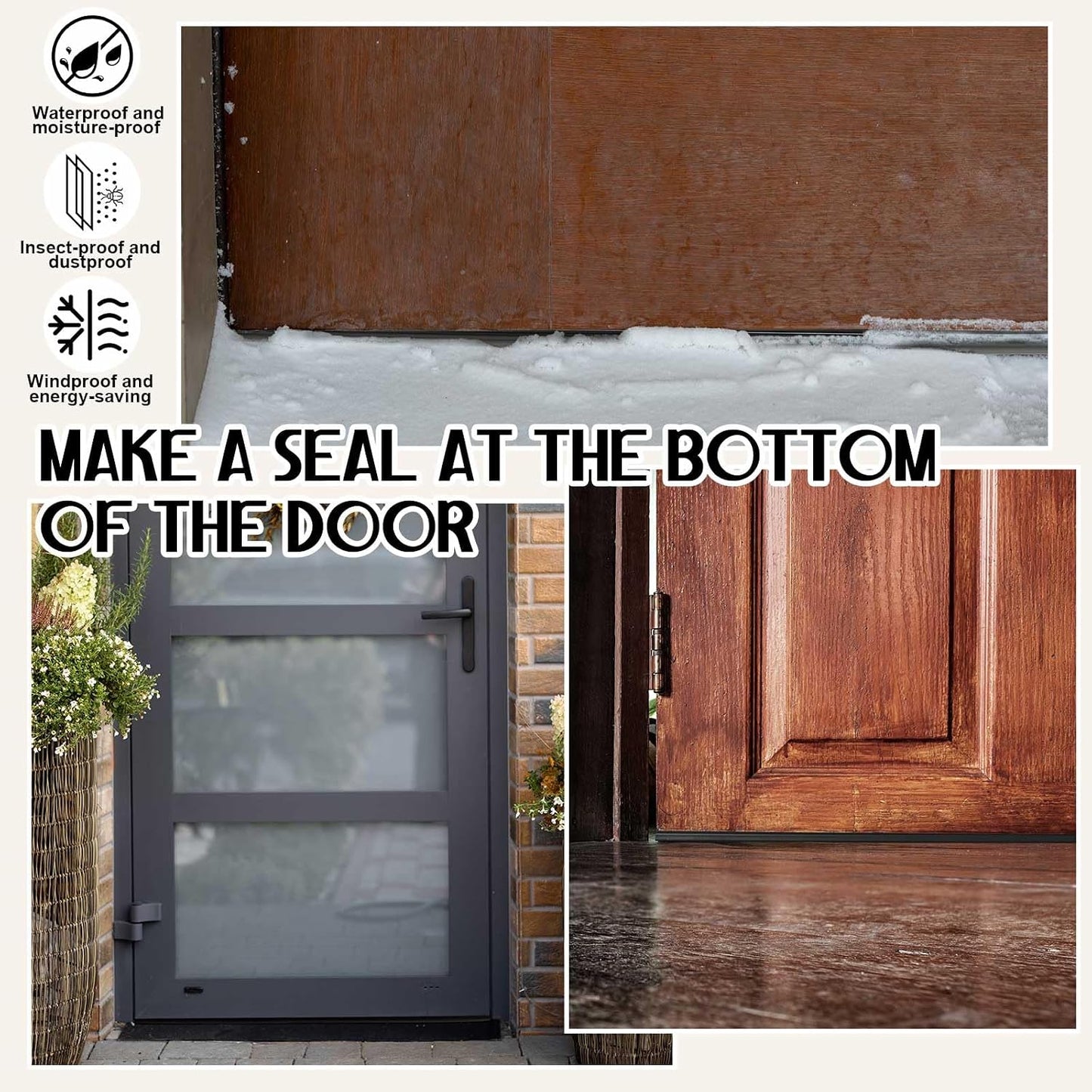 Pushglossy 2 Pcs 36" Double Bubble Kerf Door Sweep 1-3/4" Wide Vinyl Weatherstrip Seal for Exterior Doors, Energy Efficient Draft Stopper, Easy Slide in Installation, Blocks Dust/insects/noise (White)