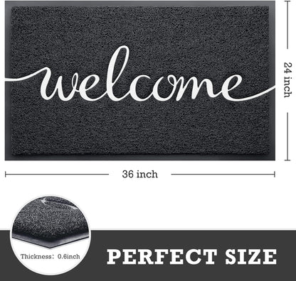 CozyBounty Black Door Mat Welcome Mats Outdoor Indoor Non-Slip Doormat for Entryway Low-Profile Floor Mat for Yard, Garage, High Traffic Areas (30"x17.5", Black)