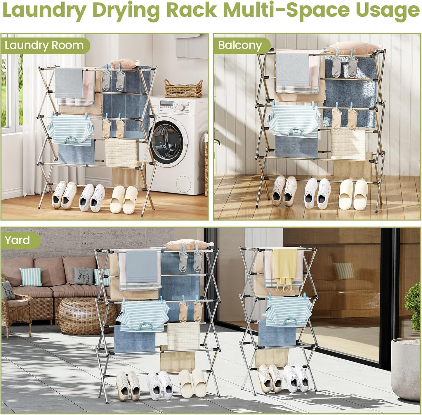 APEXCHASER Extra Large Clothes Drying Rack, Foldable & Extendable Laundry Rack with Adjustable Size (20.87"-35.43" L), Space-Saving, Rust-Resistant Frame for Indoor/Outdoor Use, White