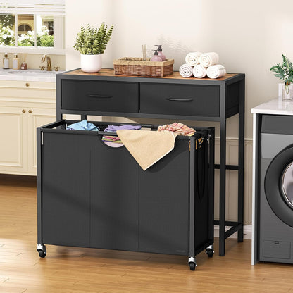 Laundry Sorter 3 Section, 120 L Laundry Hamper with 2 Drawers & 2-tone Top Panel, Rolling Laundry Basket Organizer with Pull-Out Removable Oxford Fabric Bags for Laundry Room Organization UNZYL006BVV3