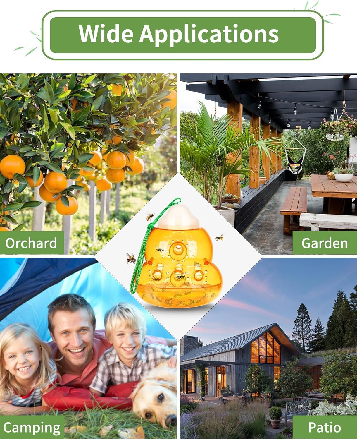 Wasp Trap, Bee Trap Catcher, Outdoor Hanging Wasp Repellent Insect Trap, Non-Toxic Reusable Yellow Jacket Hornet Catcher, Orange - 2 Pack, Safe Easy to Use