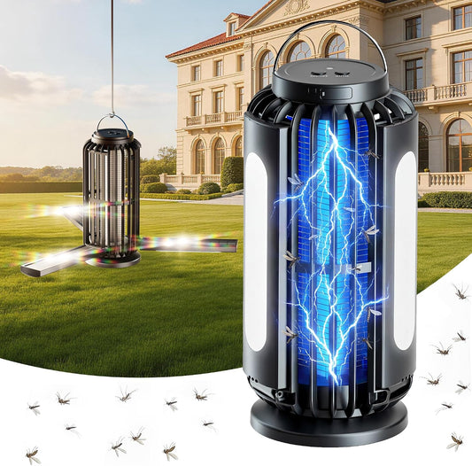 TYPEC 2 Pack Solar Bug Zapper, 3 Solar Charging Panels, 4200V Mosquito Zapper, Auto On/Off LED Light, IP67 Waterproof, USB-C & Solar Powered, Indoor Outdoor Insect Killer for Yard Patio Garden