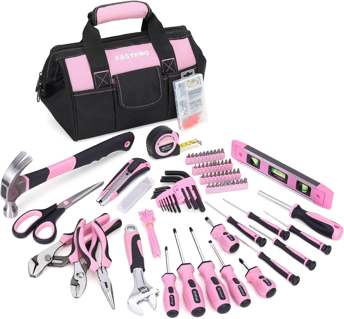 FASTPRO 220-Piece Home Tool Set, Household Repairing Tool Kit, with 12-Inch Wide Mouth Open Storage Tool Bag, Green