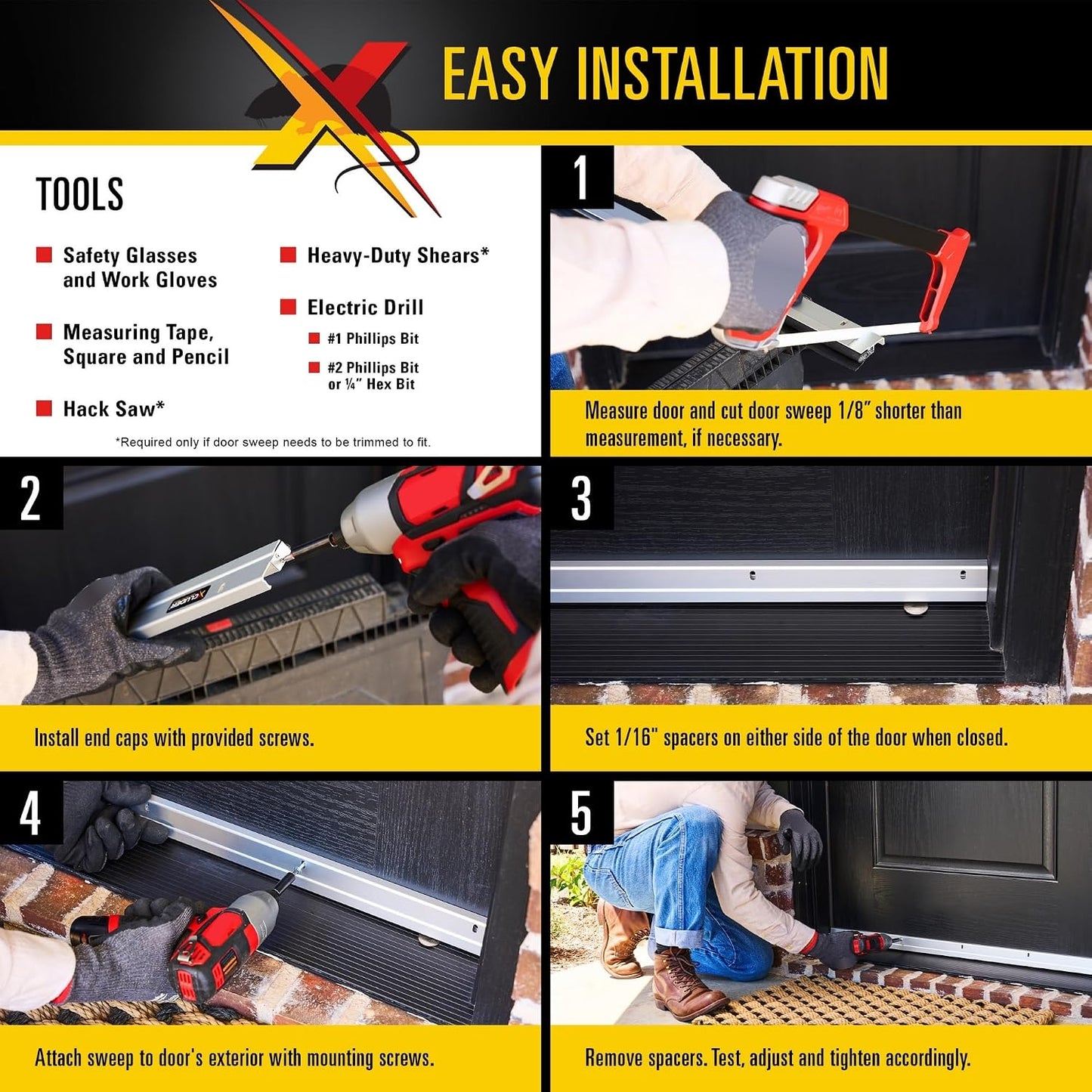 Xcluder 48" Low-Profile Door Sweep, Dark Bronze 2-Pack – Seals Out Animals, Enhanced Weather Sealing, Easy to Install; Door Seal Guard; Chew Proof