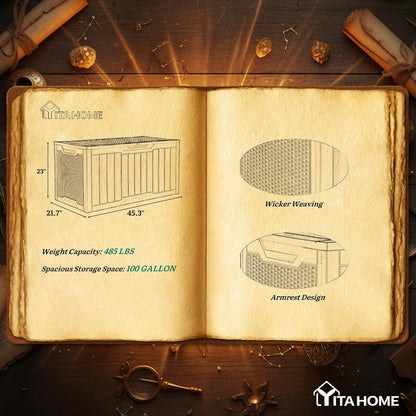 YITAHOME 95 Gallon Outdoor Storage Deck Box | Waterproof Resin Deck Box w/Handles, Lockable Outdside Deck Box for Patio Furniture, Garden Tools, Lockable & UV