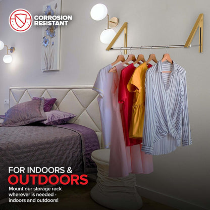 Double Foldable Clothing Rack w/ Extension Rod, Wall-Mounted Retractable Clothes Hanger for Laundry Dryer Room, Hanging Drying Rod, Small Collapsible Folding Garment Racks, Dorm Accessories (Black)