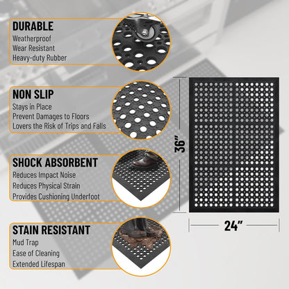 Ottomanson Heavy Duty Rubber Floor Mat – Non-Slip, Waterproof, Easy to Clean – Boot Tray Utility Mat for Shoes, Boots, Entryway, or Pet Feeding Area – Durable, Hose Washable – 16" x 32", Black