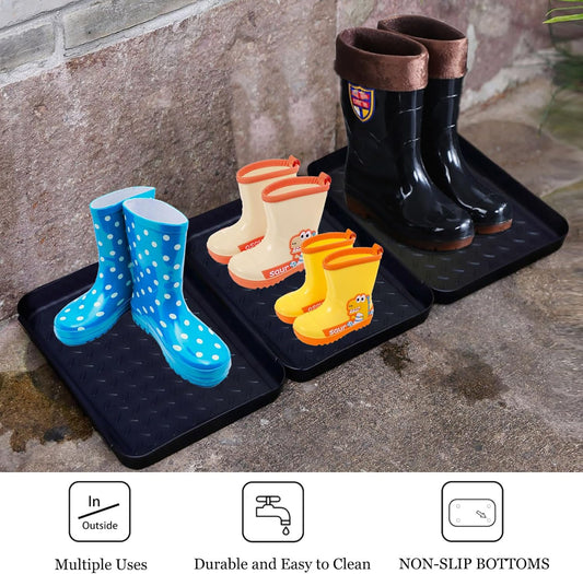 Small Boot Tray for Entryway Indoor, 2 Pack Wet Shoe Matt Tray for Floor Protection,Plastic Boot Mat w/Lip, Wet Shoe Mats for Mudroom (16.54in*12.6in*1.2in)
