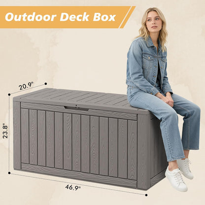 Fancyango 75 Gallon Outdoor Deck Box Waterproof, Large Storage Box for Patio, Resin Storage Bench Lockable for Garden Tools, Package Delivery, Black