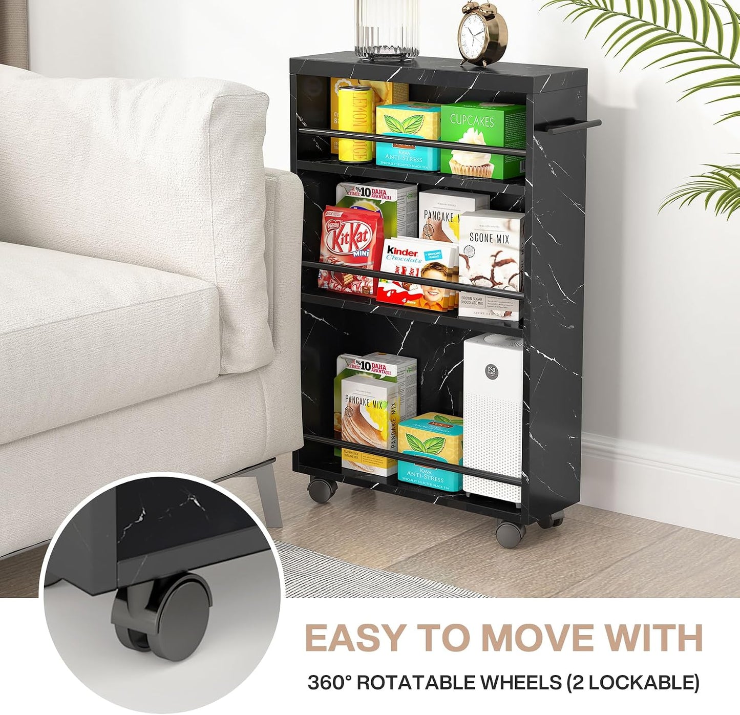 Tribesigns Slim Storage Cart, Rolling Narrow Kitchen Cart on Wheels for Small Place, 4-Tier Slide Out Slim Utility Cart Skinny Laundry Cart with Handle for Kitchen, Bathroom, Laundry