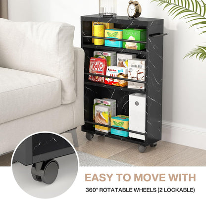 Tribesigns Slim Storage Cart, Rolling Narrow Kitchen Cart on Wheels for Small Place, 4-Tier Slide Out Slim Utility Cart Skinny Laundry Cart with Handle for Kitchen, Bathroom, Laundry