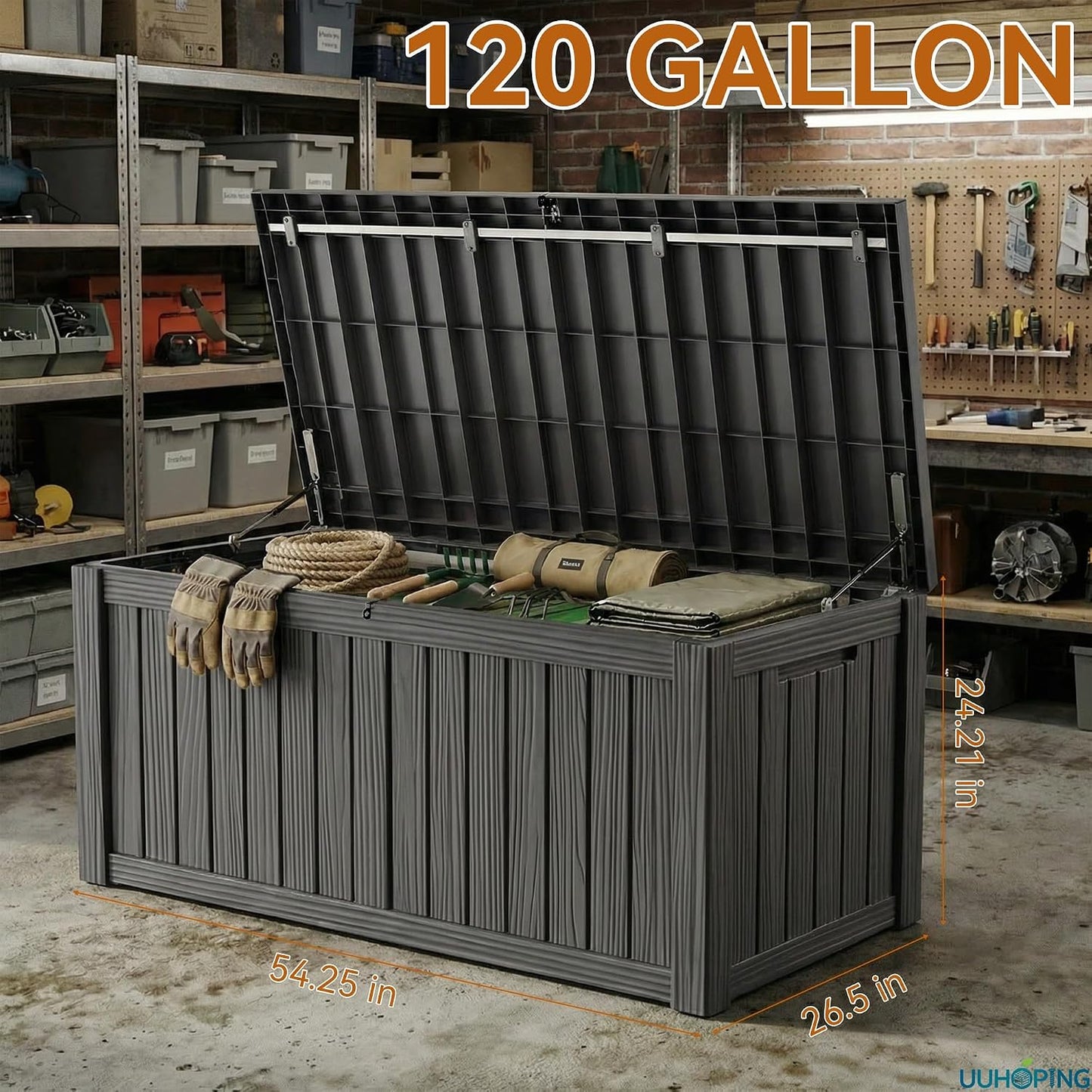 230 Gallon Large Outdoor Storage Box Waterproof, UV Resistant Resin Deck Box with Hydraulic Rod & Lockable Latch for Patio Furniture, Outside Storage Box for Garden Tools, Patio Cushions, Black