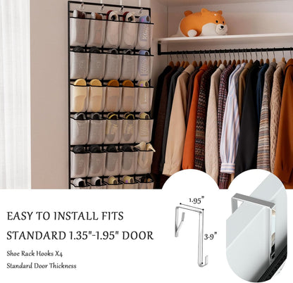 homyfort Over the Door Shoe Organizer, Hanging Shoe Rack Storage Holder with 24 Large Pockets for Closet Door, Men Women Kids Shoes, Cruise (Black)