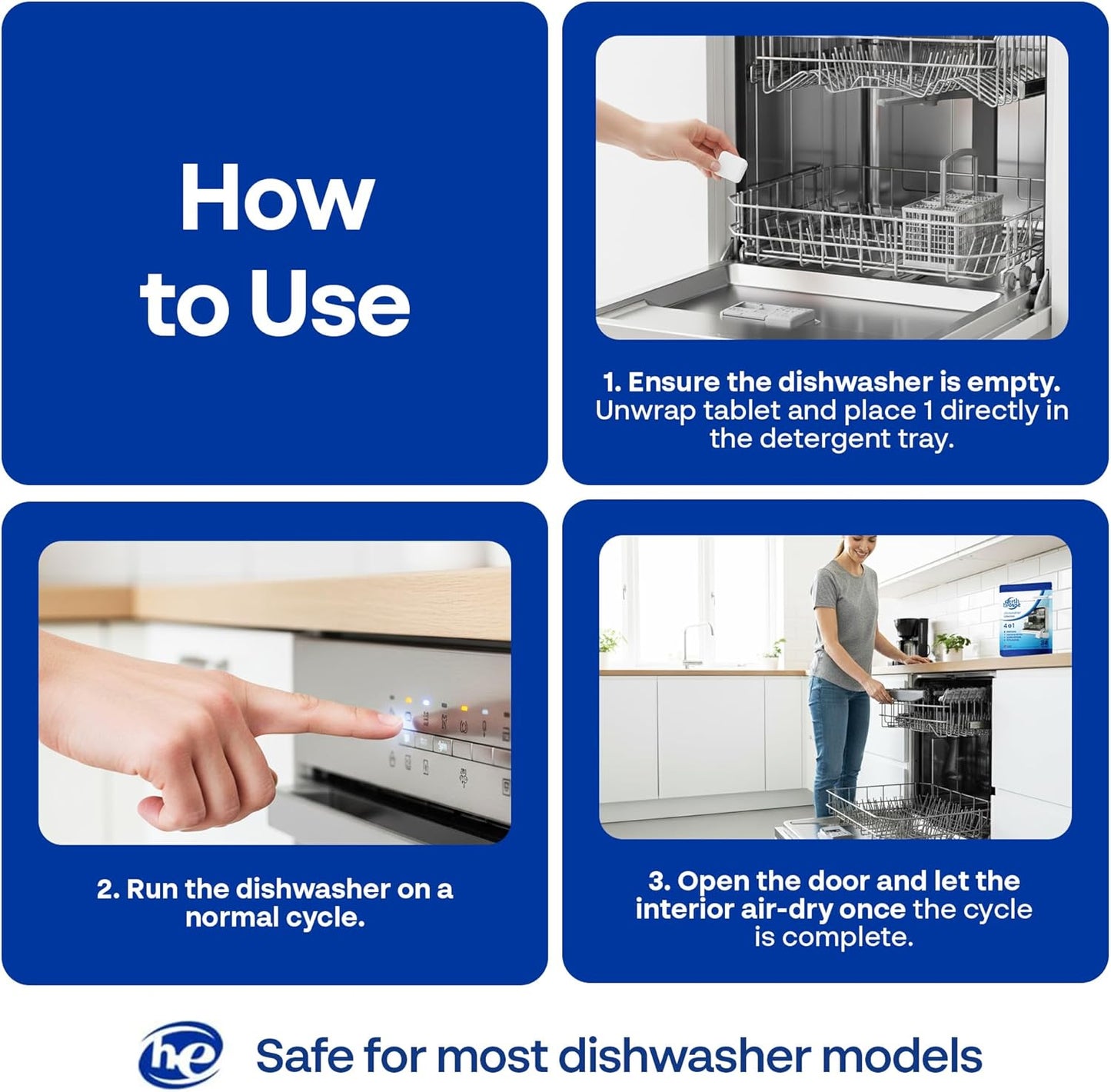 Earth Breeze Dishwasher Cleaner Tablets – 4-in-1 Cleans, Deodorizes, Refreshes & Protects – Removes Odor, Buildup & Residue – Fragrance Free, No Harsh Chemicals, Safe for All Dishwashers - Made in USA