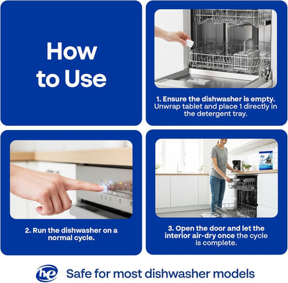 Earth Breeze Dishwasher Cleaner Tablets – 4-in-1 Cleans, Deodorizes, Refreshes & Protects – Removes Odor, Buildup & Residue – Fragrance Free, No Harsh Chemicals, Safe for All Dishwashers - Made in USA