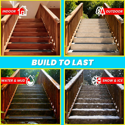 LifeGrip Anti Slip Traction Treads 10 Pack, 6"x32" with Glow in Dark Stripe, Best Grip Tape Grit Non Slip, Outdoor Non Skid Tape, High Traction Friction Abrasive Adhesive for Stairs Step