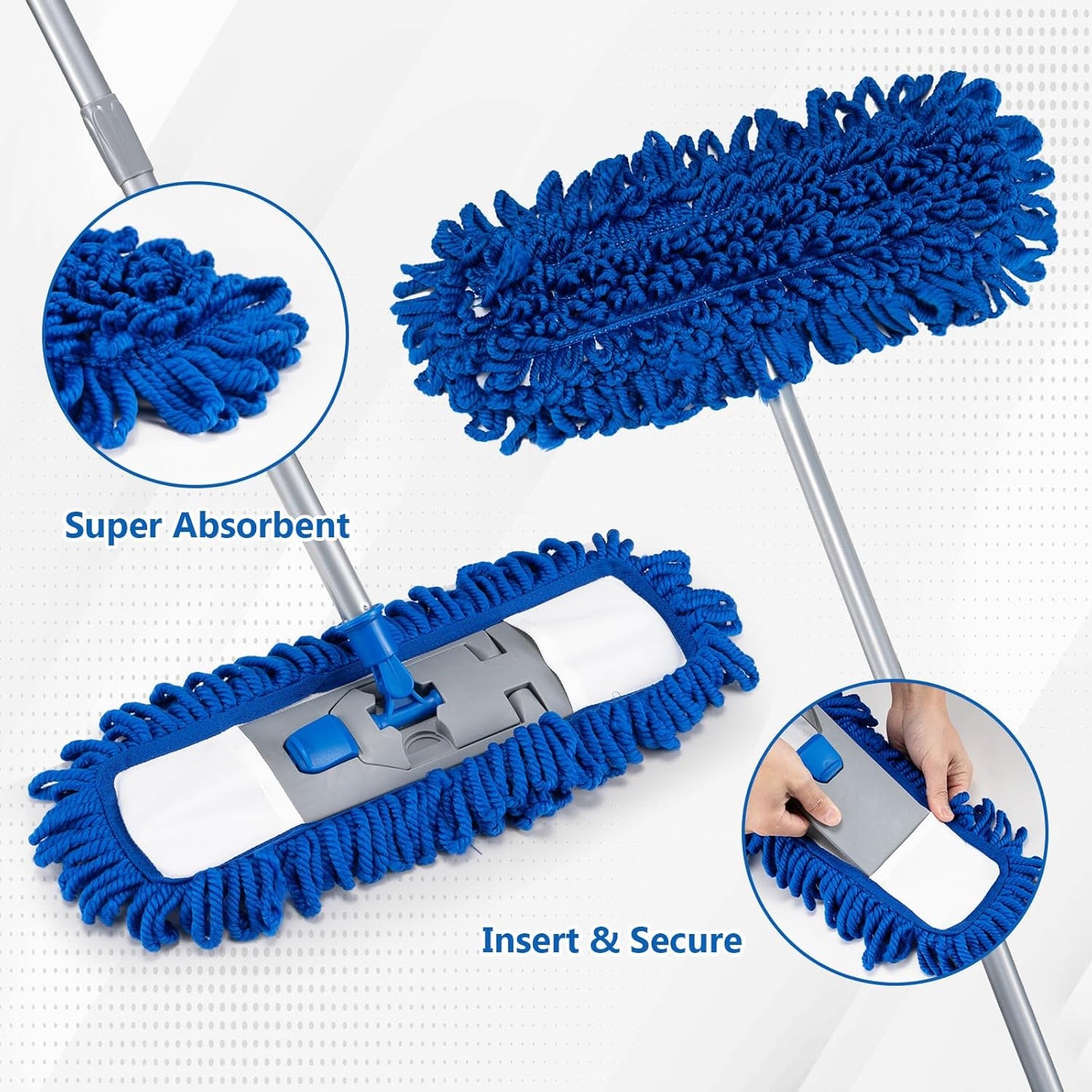 Dust Mop for Hardwood Floors,58" Long Handle Wet & Dry Mop,180° Rotating Microfiber Washable Mop for Tile,Laminate,Vinyl Floors,Pet Hair Cleaning