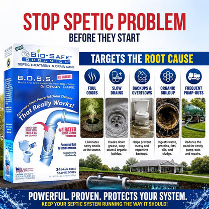 DrainFix & Septic Restorer – 32 oz Enzyme Septic Tank Treatment & Drainfield Restoration – Organic Drain Cleaner for Sewer Lines, RV & Home Plumbing – Safe for Pipes & Septic Systems