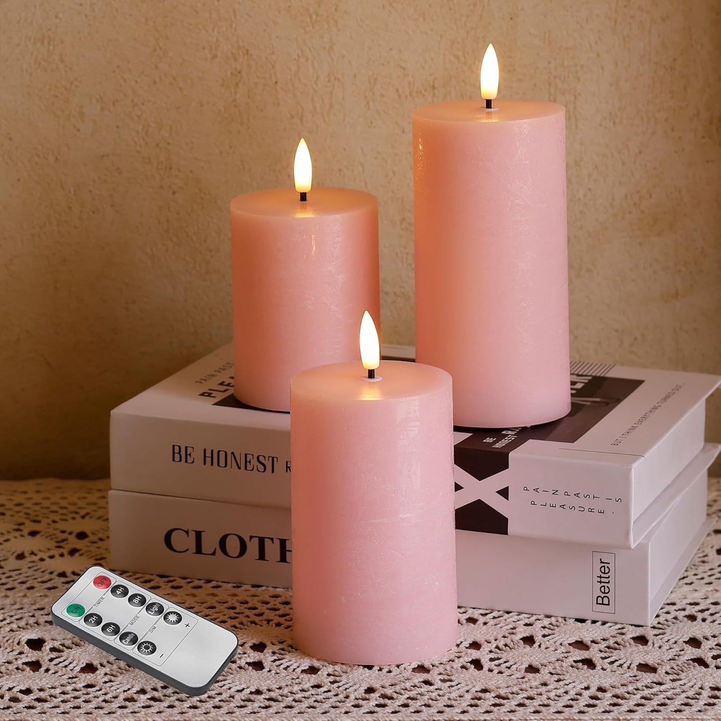 White Flameless Pillar Candles, Battery Operated Wax Candles with Remote, Flat Top Flickering Flameless Candles, LED Candle for Home, Wedding, Party Decor, Set of 3, Φ 3" H 4" 5" 6"