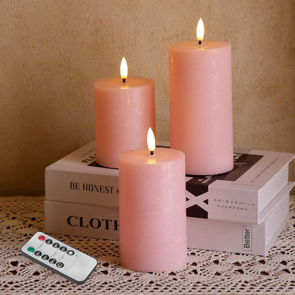 White Flameless Pillar Candles, Battery Operated Wax Candles with Remote, Flat Top Flickering Flameless Candles, LED Candle for Home, Wedding, Party Decor, Set of 3, Φ 3" H 4" 5" 6"