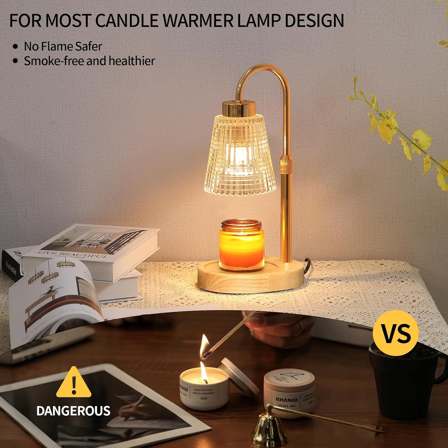 MEIXISUE Candle Warmer Lamp with Timer and Dimmer,Electric Gold Light Gifts for Women Melt Wax Warmer Lamp with 2 Bulbs for Candle Jars House Warming New Home Decor Bedroom