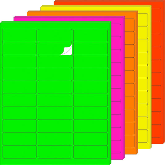 YSHIHE Fluorescent Shipping Address Labels,1" x 2-5/8" Neon Label 600 PCS | 5 Colors Neon Stickers for Inkjet or Laser Printer for Moving Lables,Mailing Shipping Envelopes and Organization 20 Sheets