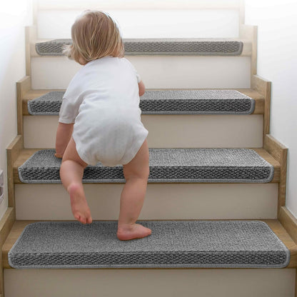 Brakki Bullnose Carpet Stair Treads, Non Slip Stair Treads for Wooden Steps Indoor, Stair Runner, Soft Stair Rugs, Edging Stair Protectors, Washable, 29.5"x9.5"x1.5" 14pcs, Beige
