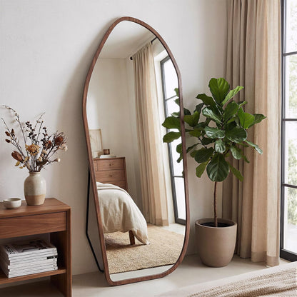 Suidia Full Length Mirror, Oversized Floor Mirror with Solid Wood Frame, Large Standing Mirror for Bedroom Living Room, Wood Art Style, Dark Walnut, 74" L x 32" W