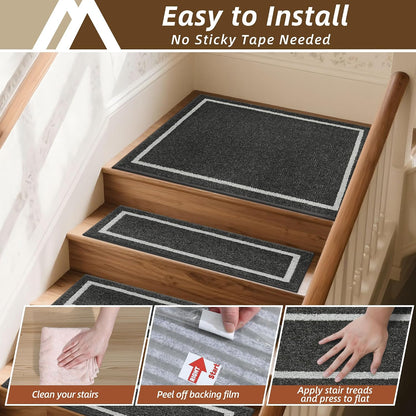 COSY HOMEER Soft Stair Treads Non-Slip Carpet Mat 28inX9in Indoor Stair Runners for Wooden Steps, Stair Rugs for Kids and Dogs, 100% Polyester TPE Backing 4pcs, Grey