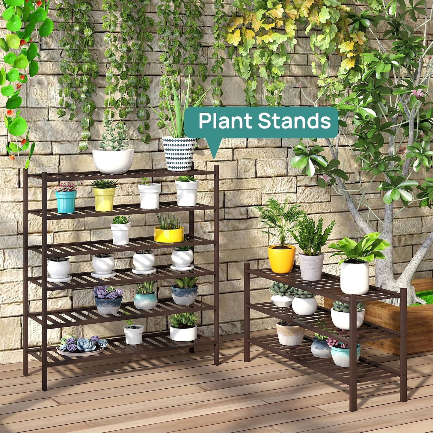 viewcare 3-Tier Black Bamboo Shoe Rack for Entryway, Stackable | Foldable | Natural, Shoe Shelf Storage Organizer for Hallway Closet, Free Standing Shoe Racks for Indoor Outdoor