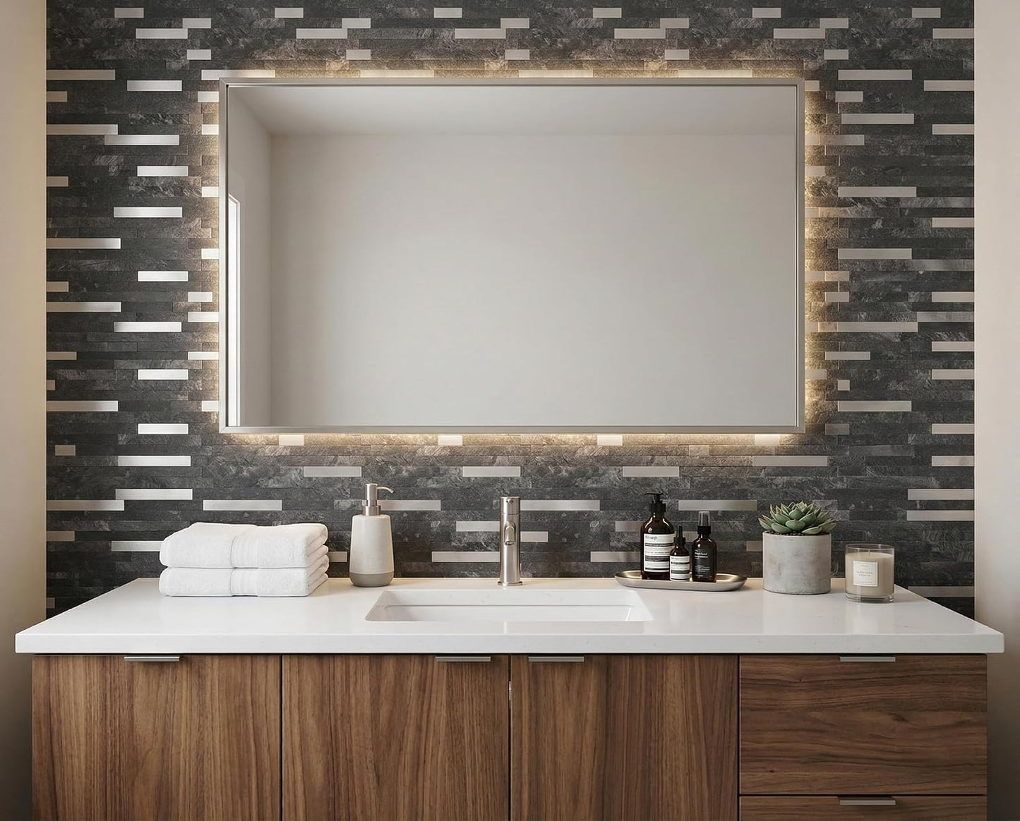Yipscazo 2026 New Upgrade 11.34" X 11.57" Peel and Stick Backsplash, Stick on Backsplash Tiles for Kitchen, Bathroom, Fireplace (10 Sheets, Beige Rocks + Rose Gold)