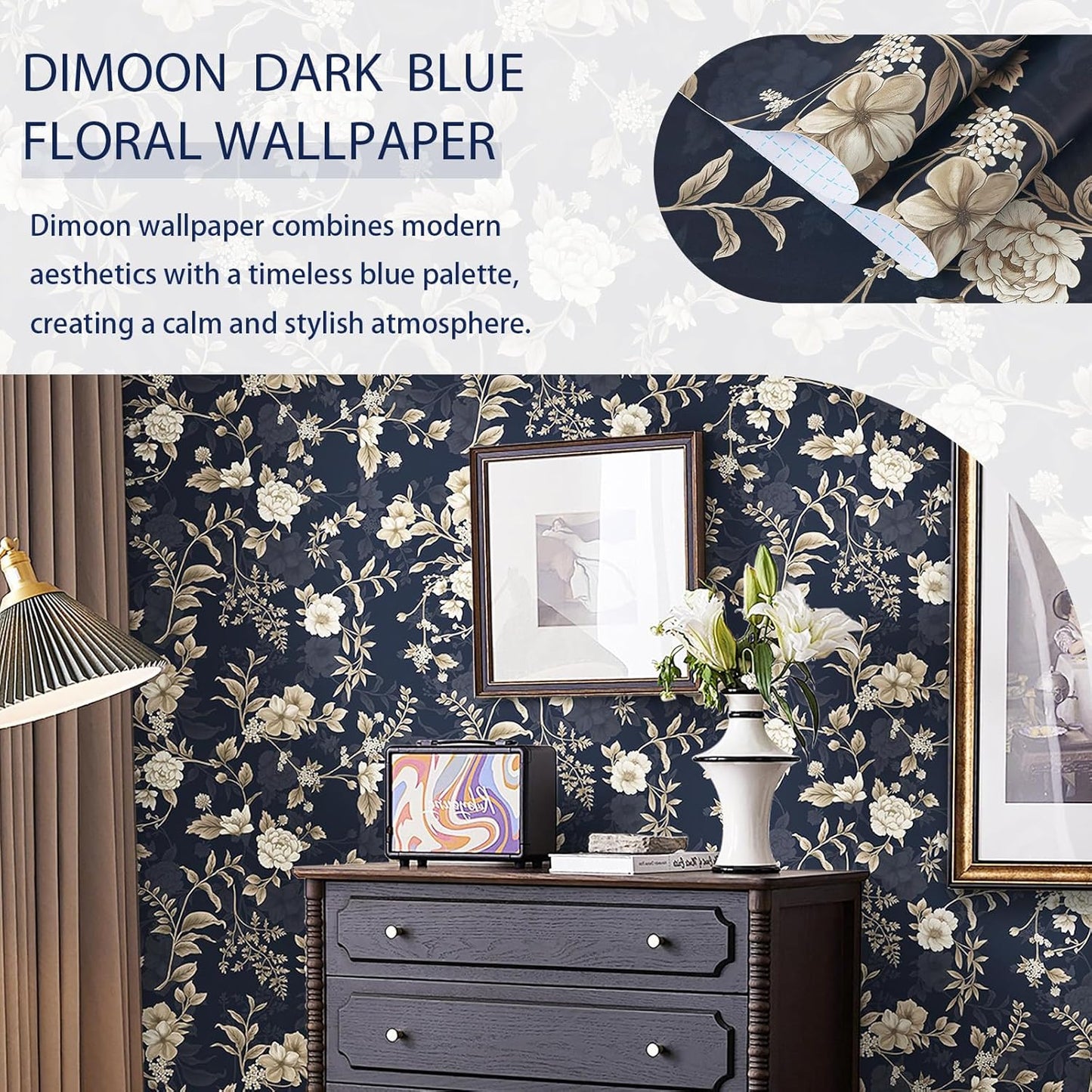 Dimoon 17.3" X 78.7" Peel and Stick Wallpaper Floral Contact Paper Boho Beige White Renter Friendly Natural Wall Paper Waterproof Removable Self Adhesive Wallpaper for Bedroom Livingroom Vinyl Roll